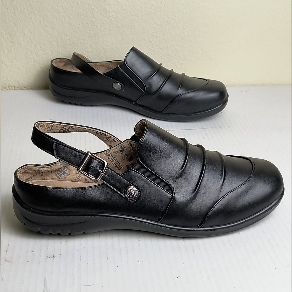 Black Clogs Shoes with Leather Finish and Slip-On Design Size 11M Slingback